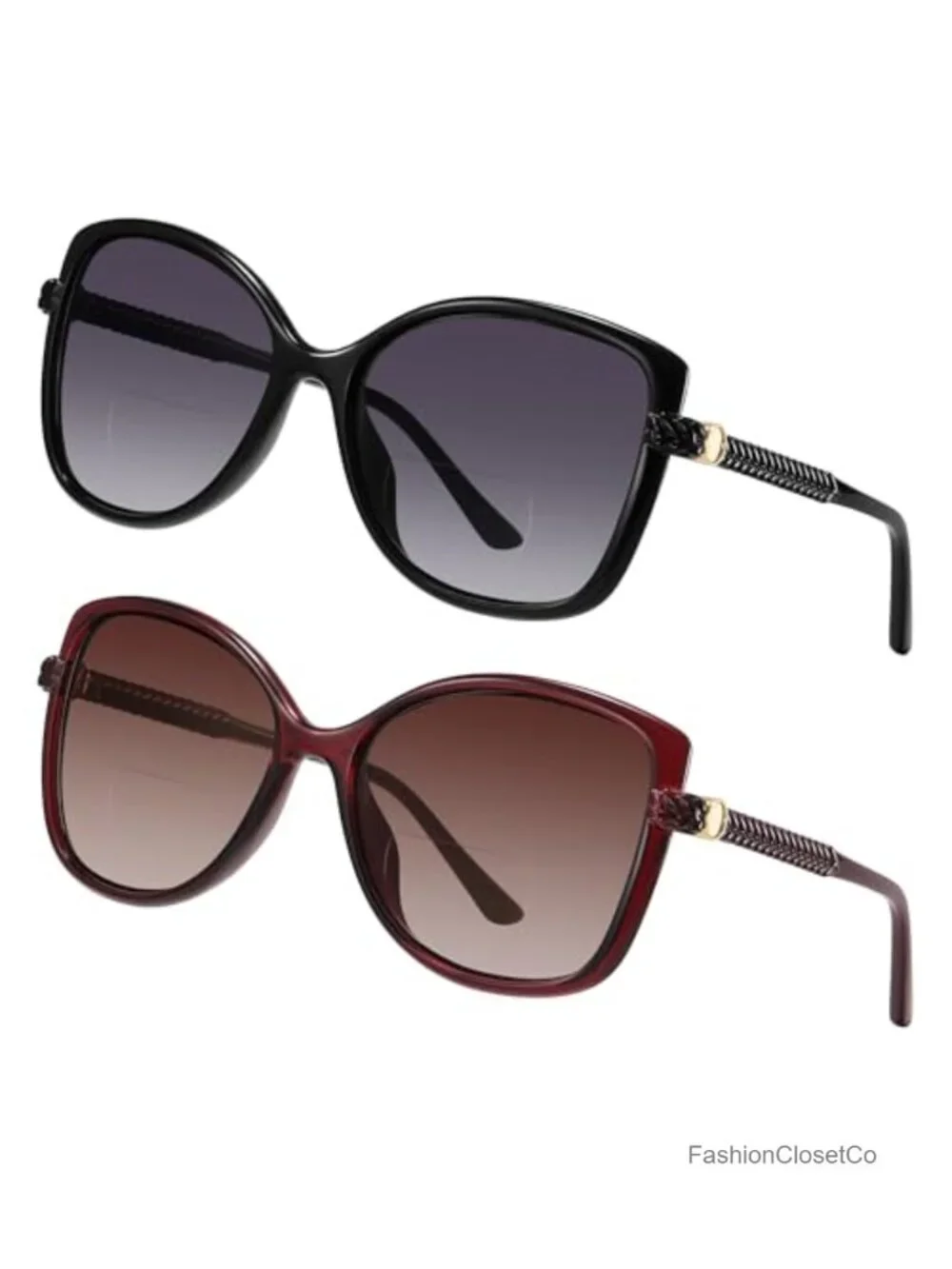 Bifocal Reading Sunglasses for Women 2 Pack Oversized UV400 Protection